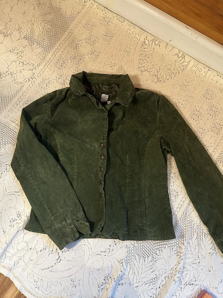 Women’s Vintage 1980s Leather Jacket, Green, Medium, Suede Retro - Image 1 of 4
