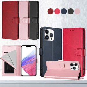 Solid Color PU Leather Wallet Case Phone Cover for iPhone 15 Plus 16 14 13 12 11 - Picture 1 of 17