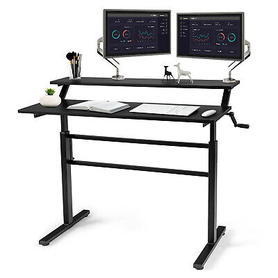 2-Tier Standing Computer Desk Sit To Stand Workstation Ergonomic Computer Table • 129.99£
