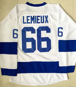 Retro 80'S Mario Lemieux #66 Ice Hockey Jerseys Laval Voisine White Sewn Shirts - Picture 1 of 4