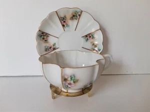 Vintage Bone China Teacup & Saucer Set Hand Painted Pink Floral Gold Gilt Signed - Picture 1 of 9
