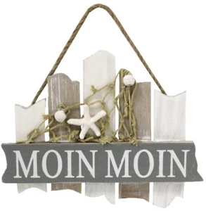  Holzschild " Moin Moin " Badezimmer Schild mit Netz & Seestern ca.18cm Maritim - Bild 1 von 1