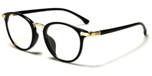NEW BLACK GOLD FRAME ROUND CIRCLE STYLE GLASSES CLEAR LENS HIGH QUALITY 054 - Picture 1 of 1