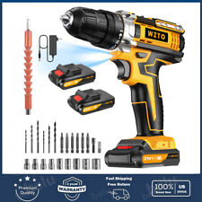 21V Cordless Combi Hammer Impact Drill Driver Electric Screwdriver w/ 2 Battery