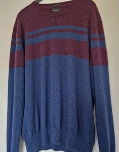 Herren pullover🌫Gr 3Xl- blau/ bordeaux gestreift- 100% CASHMERE-rundhals - 🌫🌫 - Bild 1 von 11