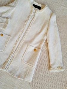 Zara Women Ivory Tweed Jacket Size S - Picture 1 of 18