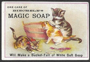 Victorian Trading Card - Biechele's Magic Soap - "Washing Kittens" (2N4) - Bild 1 von 2
