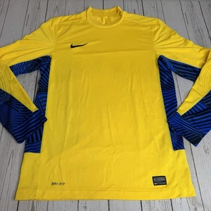 Nike Soccer Goalie Goalkeeper Jersey Mens Small Yellow Padded Elbow Authentic - Picture 1 of 11