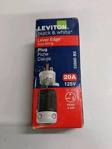 Leviton Black & White Lever Edge Easy Wiring Plug 20A-125V 5366E-BX - Picture 1 of 8