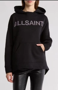 ALLSAINTS SHADOW ETIENNE LOGO SUDADERA CON CAPUCHA MEZCLA DE ALGODÓN NEGRO MEDIANO NUEVO SIN ETIQUETAS - Imagen 1 de 10
