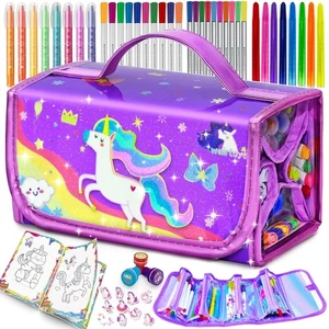 56 PCS Washable Scented Markers Set with Glitter Pencil Case, Mermaid Unicorn... - Picture 1 of 6