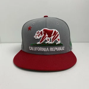 New Era 59Fifty California Republic Fitted Hat Cap 7 3/8 Gray Red White Bear - Picture 1 of 8
