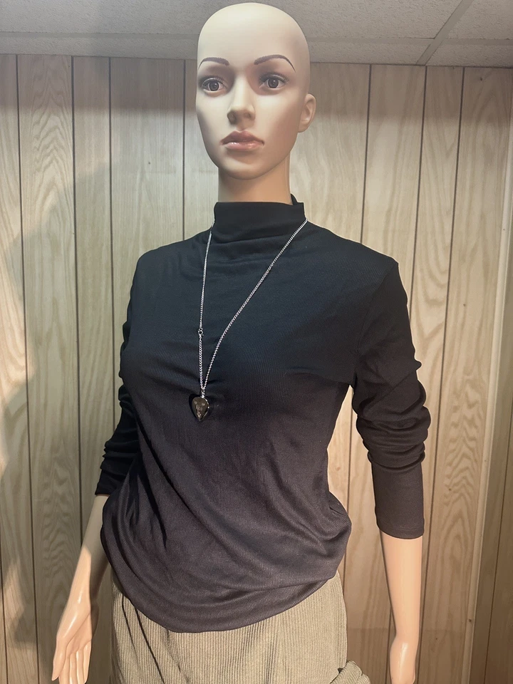 Elastic cotton pullover lapel, versatile base layer for women, black. L - Image 1 of 4