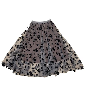 Ladies M Tulle Maxi Skirt Black Floral Velvet Burnout Over Tan Y2k Fairygrunge - Picture 1 of 19