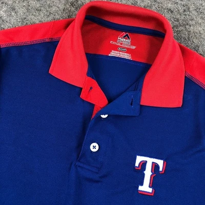 Majestic Texas Rangers Mujer Pequeña Polo MLB Béisbol Cool Base Azul Rojo Foto 1 de 4