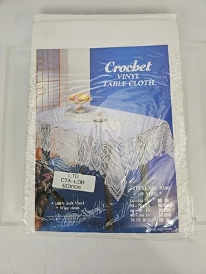 Bea At Home 100% Soft Vinyl Crochet Lace Tablecloth Bright White 60"x104" NEW * - Image 1 of 4