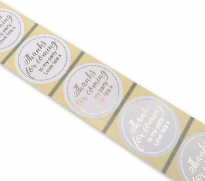 50 x 45mm gold thanks for coming party personalised birthday labels stickers - Picture 1 of 1