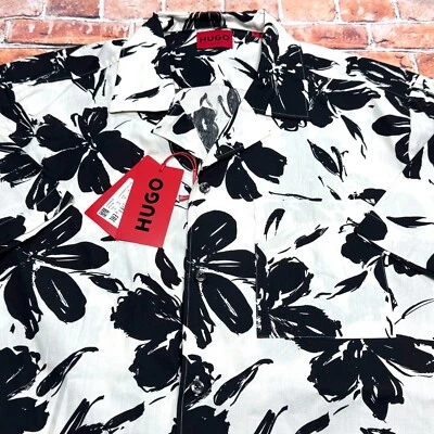 Hugo Boss Straight Fit Red Label Mens 2XL Short Sleeve Floral Print Ellino Shirt - Image 1 of 4