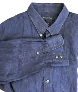 Camisa para hombre Aquascutum London corte clásico 100 % lino azul marino manga larga XL - Imagen 1 de 9