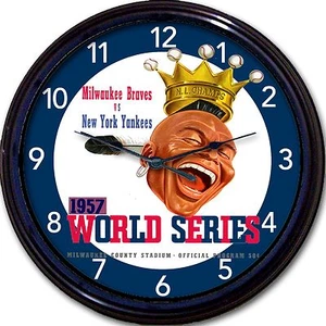 Orologio da parete Milwaukee Braves 1957 World Series Program Hank Aaron Baseball MLB - Foto 1 di 1