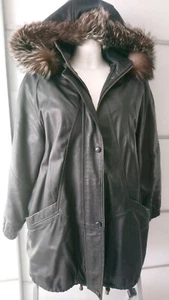 Echt Leder Jacke Designer Lederjacke Parka Gr. 42 Schwarz abnehmbarer Kapuze - Bild 1 von 4