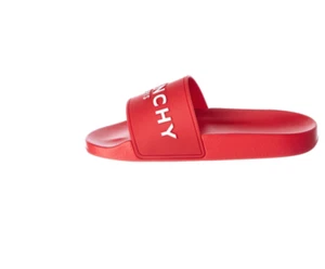 NIB Givenchy Logo Embossed Red Flat Rubber Pool Slides 35 - Picture 1 of 10