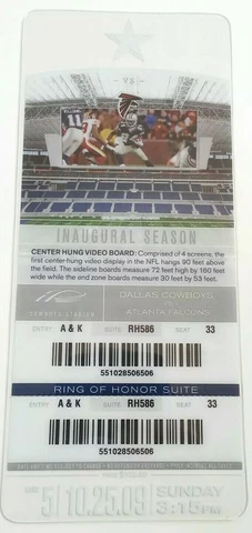 2009 Dallas Cowboys Atlanta Falcons NFL Football Plastic Suite Ticket 1st Season Cover