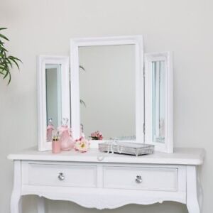 Ornate Vintage White Triple Dressing Table Mirror bedroom bathroom home decor