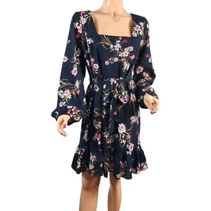 BCBG Dress Size 10 Fit & Flare Women's Black Floral Square-Neck Long-Sleeve - Picture 1 of 7