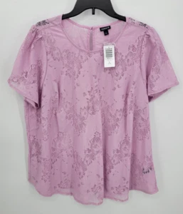 Torrid Top Womens Plus 1X Pink Lacey Floral Short Sleeve Flowy Boho Cottagecore - Picture 1 of 12