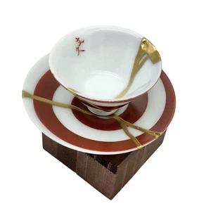 Kintsugi Cup And Saucer Japanese Porcelain Mini Gold Crack Art Growth Gift - Picture 1 of 17