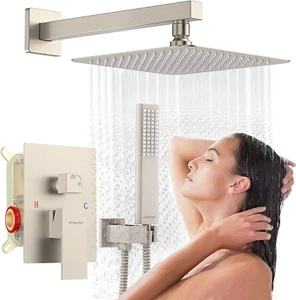 10 Inch Overhead Rain Shower System Combo Set with Handheld and Valve - Picture 1 of 12