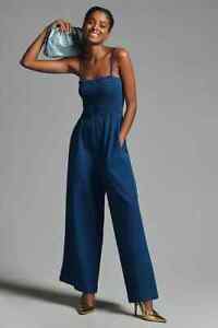 Anthropologie Pilcro Smocked Jumpsuit S 6 Women's Casual Wide-Leg NEW 32620