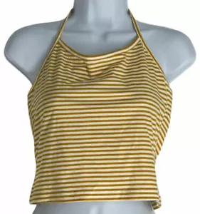 $25 Arizona Jean Co Women's Yellow Striped Self Tie Halter-Neck Crop Top Size L - Picture 1 of 1