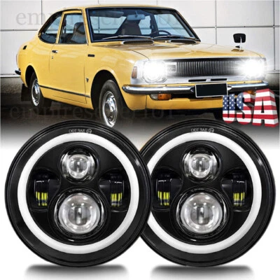 Par de faros LED redondos de 7 pulgadas Halo DRL bombillas giratorias para Toyota Corolla 1968-197 Foto 1 de 4