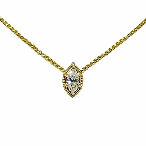 Natural Marquise Diamond Bezel Set Solitaire 0.30 Carat Pendant 16" Necklace 14k - Picture 1 of 20