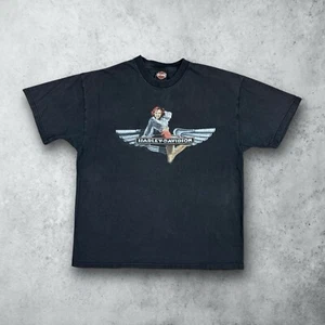 Vintage Harley Davidson Motorrad Pinup Girl T-Shirt schwarz Gr. XL 90er Y2K - Bild 1 von 8