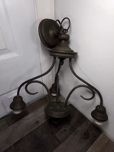 Lampadario a sospensione vintage finitura bronzo sfregato 3 luci plafoniera LEGGI - Foto 1 di 18