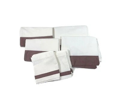 Set 6 Vintage Handmade Curtains Valances Panels Drapes Waffle Weave White Red - Image 1 of 4