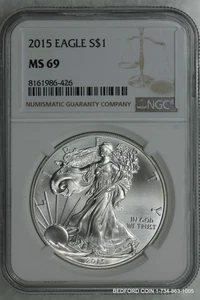 NGC MS69 2015 SILVER AMERICAN EAGLE DOLLAR ASE $1 (BC26) - Picture 1 of 2