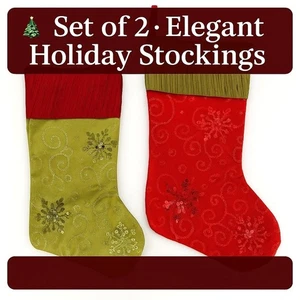 Elegante rot & grün Weihnachtsstrümpfe 2er Set - 17,5" Pailletten Weihnachtsdeko - Bild 1 von 5