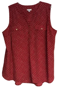 Croft & Barrow Woman 2X Red Sleeveless Button Up Blouse Pockets Tunic - Picture 1 of 11