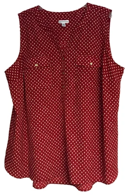 Croft & Barrow Woman 2X Red Sleeveless Button Up Blouse Pockets Tunic - Image 1 of 4