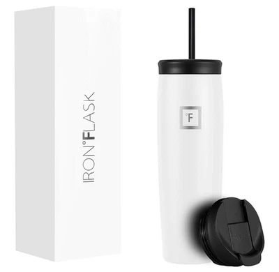 Copo Nomad IRON °FLASK - 2 tampas (palha/inverniz) isolamento a vácuo aço inoxidável branco - Imagem 1 de 4