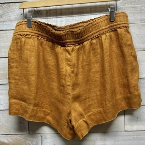 J Crew Shorts Womens XL Brown Linen Pull On Elastic Waist Pockets 4” Inseam - Picture 1 of 6