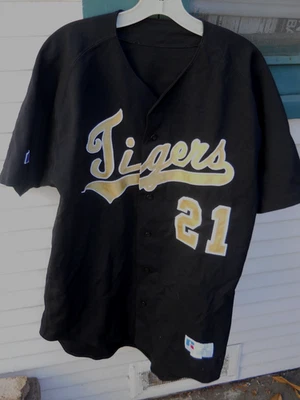 VINTAGE SLO TIGERS BLACK & YELLOW BASEBALL JERSEY # 21 SIZE 46 (XLRG) BY RUSSELL - Image 1 of 4