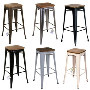 Taburete de bar metal cocina asiento de madera silla apilable diseño industrial elegante - Imagen 1 de 24