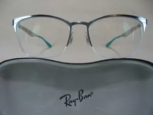 RAY-BAN 6345 2919 Gunmetal Turquoise Blue Half-Rim Eyeglasses & Case - Picture 1 of 1