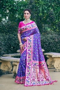 purple soft paithani silk saree for wedding wear saree - Picture 1 of 5