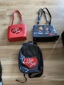 Lot of 3 I Love Lucy 2 Shoulder Bags 1 Backpack Black And Red Embroidered - Picture 1 of 22